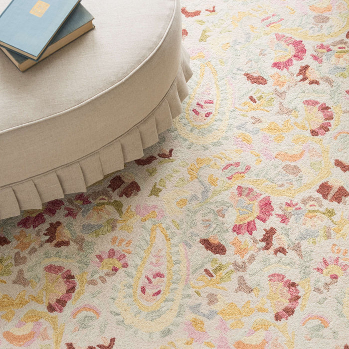 Dash and Albert Rugs Ines Paisley Hand Hooked Wool Beige/Pink/Yellow